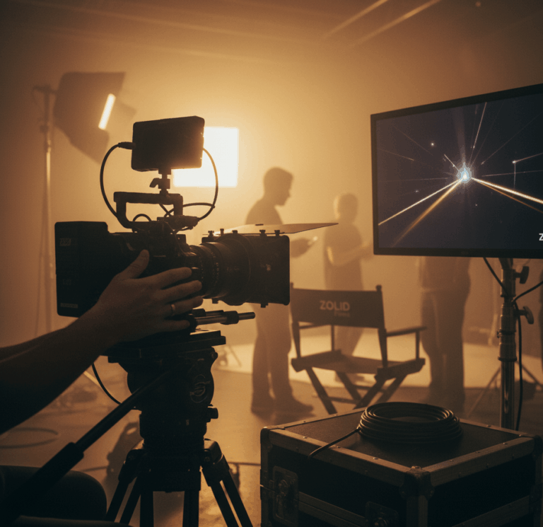 Professional cinema camera on a brand identity filmmaking set by ZOLLID FILMS